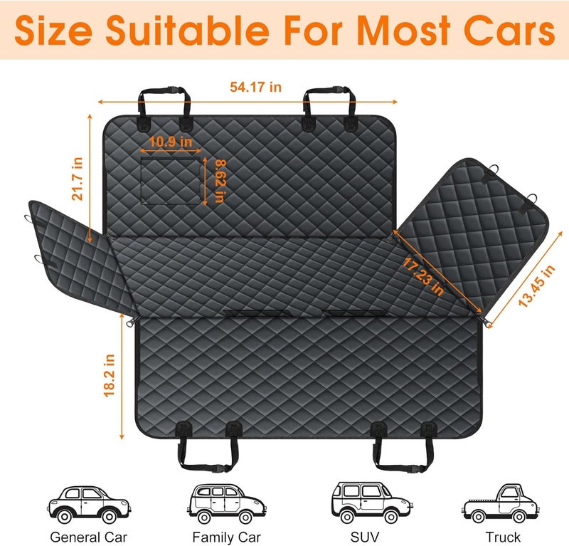 NECKORY Waterproof Dog Car Seat Cover for Back Seat - Durable, Scratch Proof Pet Hammock with Nonslip Design & Storage Pockets, Fits Cars, SUVs, Trucks- S, Black - Image 2